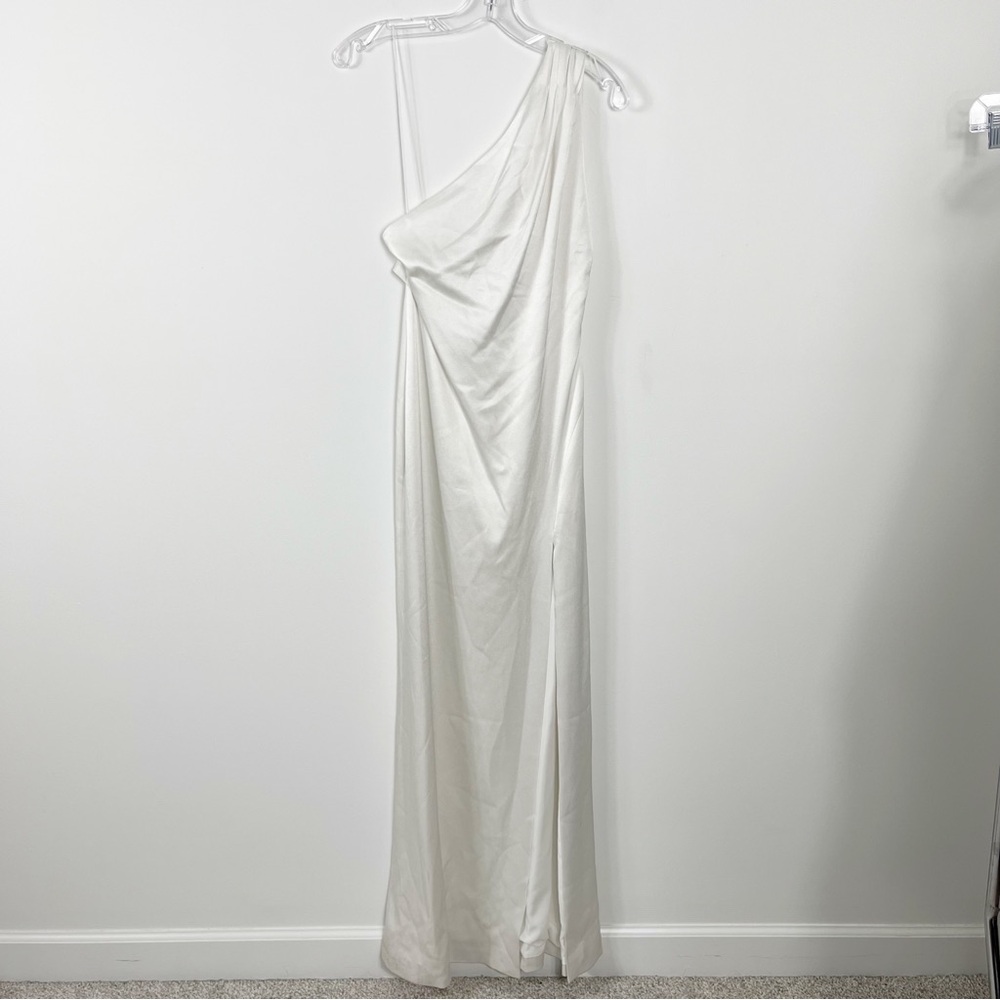Alice + Olivia Paulette One Shoulder Satin Crepe Fitted Gown 8 NWT Off White - Picture 4 of 15